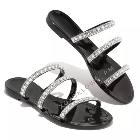 Black Jellies Rhinestone Embellished Sparkle Sandal Slides - Picture 4 of 10